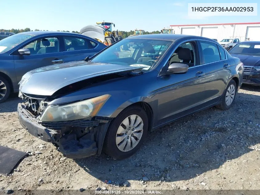 2010 Honda Accord Lx VIN: 1HGCP2F36AA002953 Lot: 40675125