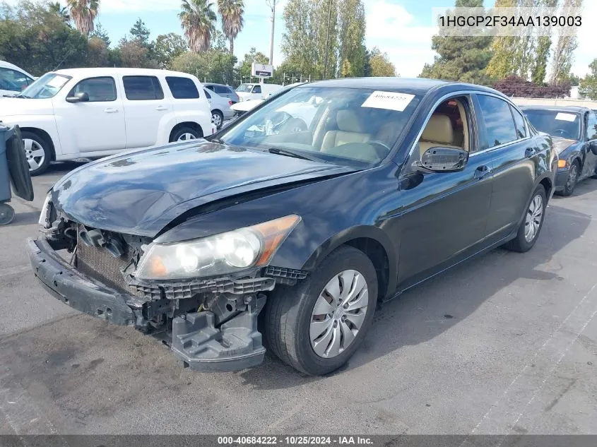 2010 Honda Accord 2.4 Lx VIN: 1HGCP2F34AA139003 Lot: 40684222