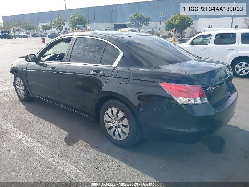 2010 Honda Accord 2.4 Lx VIN: 1HGCP2F34AA139003 Lot: 40684222