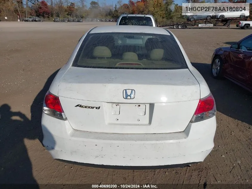 2010 Honda Accord 2.4 Ex VIN: 1HGCP2F78AA180804 Lot: 40690200