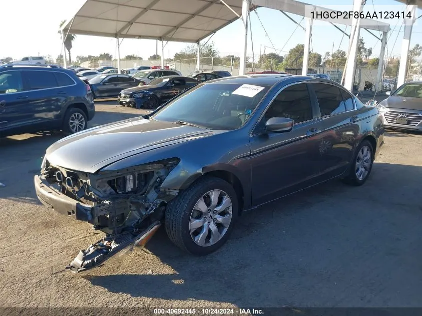 2010 Honda Accord 2.4 Ex-L VIN: 1HGCP2F86AA123414 Lot: 40692445