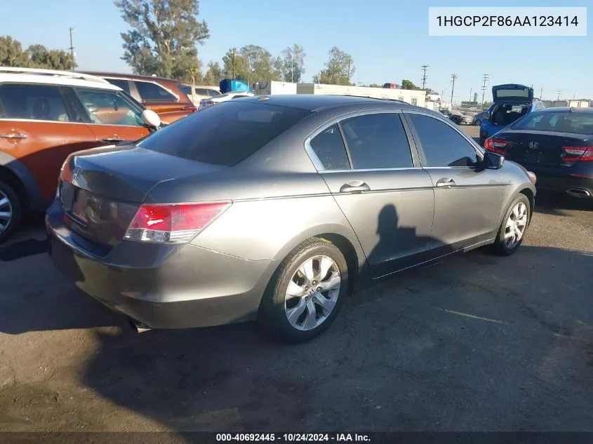 2010 Honda Accord 2.4 Ex-L VIN: 1HGCP2F86AA123414 Lot: 40692445