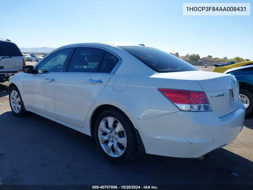 2010 Honda Accord Exl VIN: 1HGCP3F84AA008431 Lot: 40707806