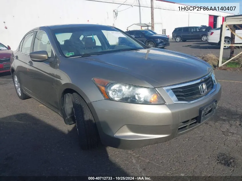 2010 Honda Accord 2.4 Ex-L VIN: 1HGCP2F86AA140407 Lot: 40712733