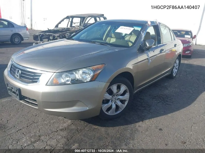 2010 Honda Accord 2.4 Ex-L VIN: 1HGCP2F86AA140407 Lot: 40712733