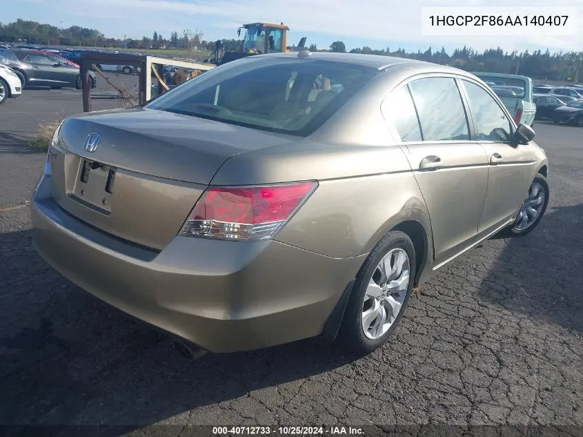 2010 Honda Accord 2.4 Ex-L VIN: 1HGCP2F86AA140407 Lot: 40712733