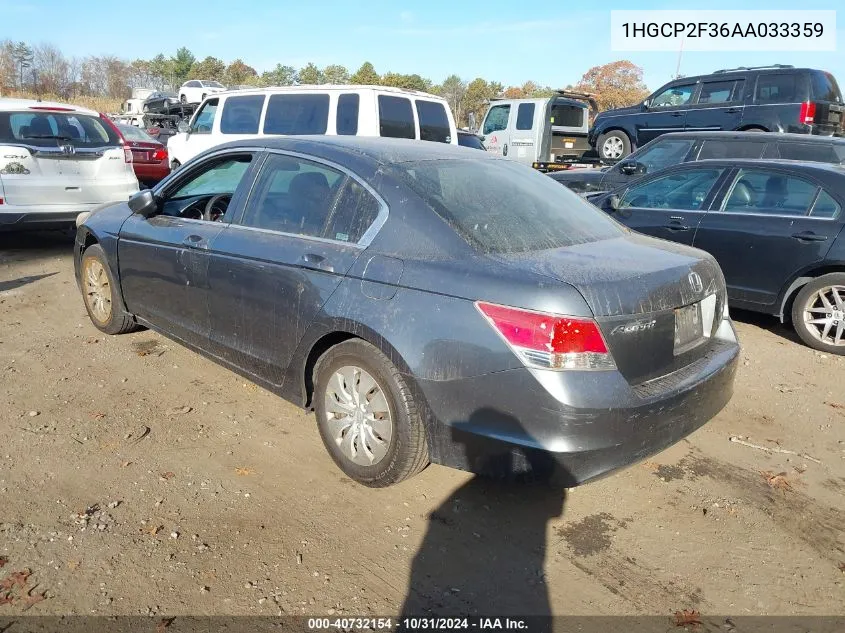 2010 Honda Accord 2.4 Lx VIN: 1HGCP2F36AA033359 Lot: 40732154