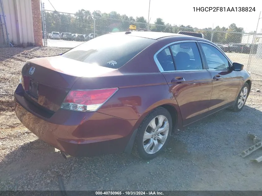 2010 Honda Accord 2.4 Ex-L VIN: 1HGCP2F81AA138824 Lot: 40750965