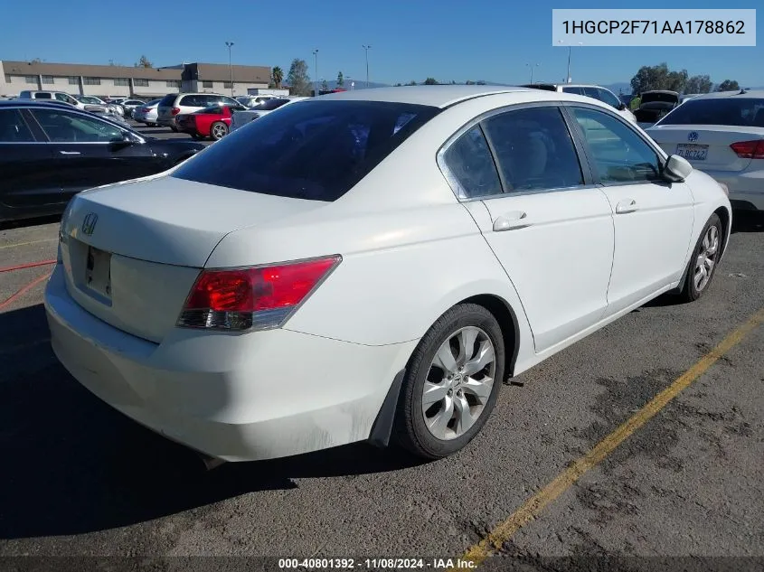 2010 Honda Accord 2.4 Ex VIN: 1HGCP2F71AA178862 Lot: 40801392