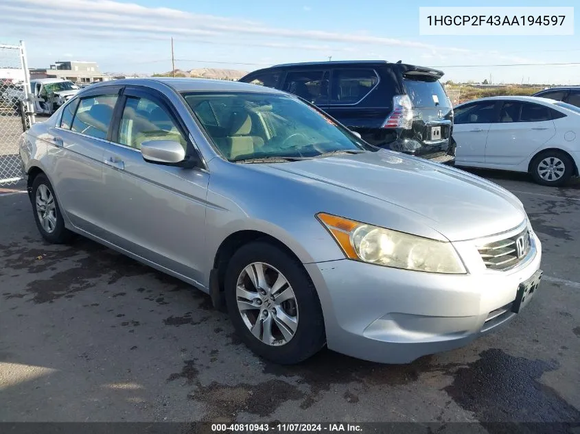 2010 Honda Accord 2.4 Lx-P VIN: 1HGCP2F43AA194597 Lot: 40810943