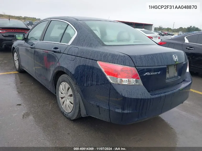 2010 Honda Accord 2.4 Lx VIN: 1HGCP2F31AA048870 Lot: 40814369