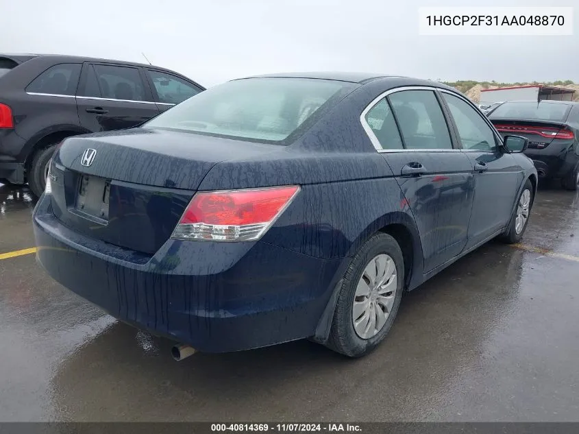 2010 Honda Accord 2.4 Lx VIN: 1HGCP2F31AA048870 Lot: 40814369