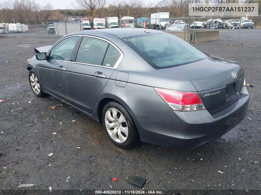 2010 Honda Accord Sdn 2.4 Ex-L/Ex-L VIN: 1HGCP2F87AA151237 Lot: 40820012