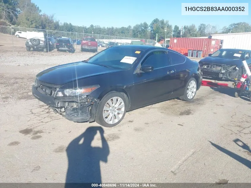 2010 Honda Accord Cpe 3.5 Ex-L/Ex-L VIN: 1HGCS2B83AA000352 Lot: 40848696