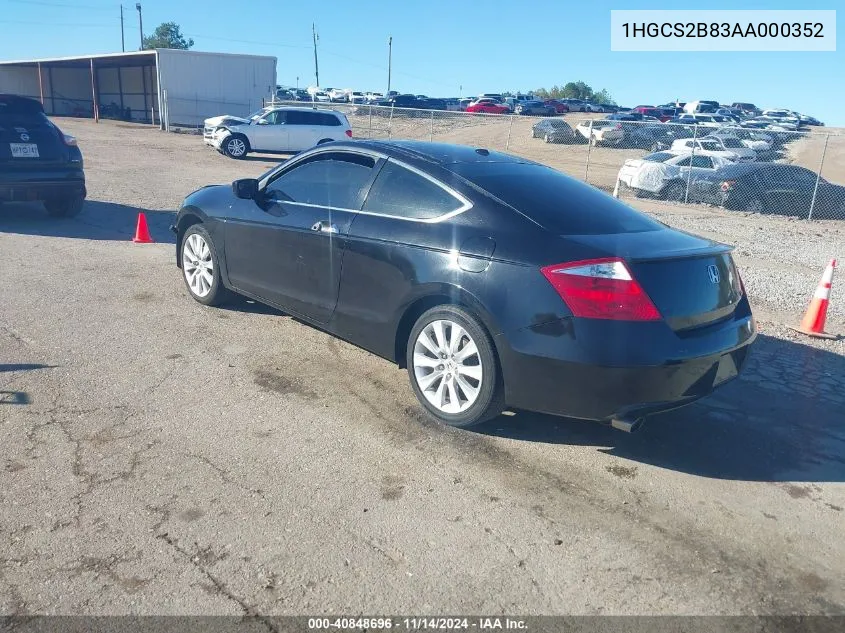 2010 Honda Accord Cpe 3.5 Ex-L/Ex-L VIN: 1HGCS2B83AA000352 Lot: 40848696