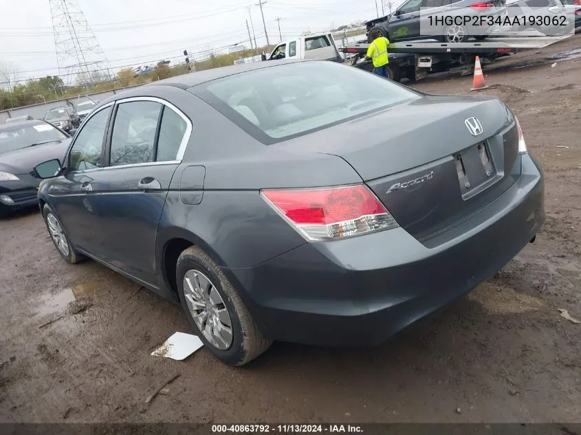 2010 Honda Accord 2.4 Lx VIN: 1HGCP2F34AA193062 Lot: 40863792