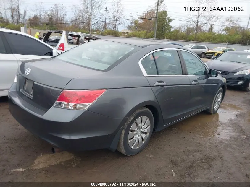 2010 Honda Accord 2.4 Lx VIN: 1HGCP2F34AA193062 Lot: 40863792