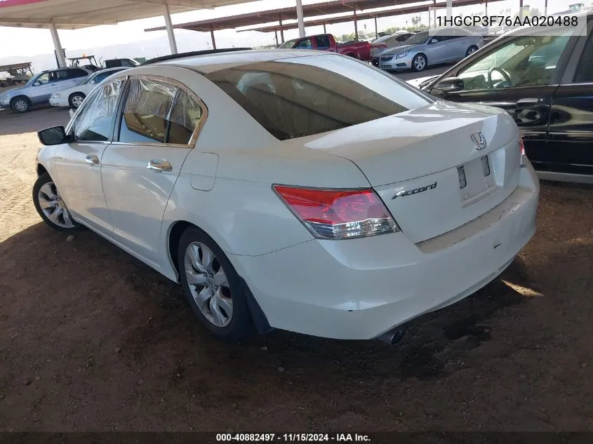 2010 Honda Accord 3.5 Ex VIN: 1HGCP3F76AA020488 Lot: 40882497