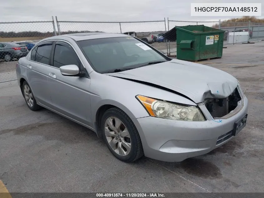 2010 Honda Accord 2.4 Ex VIN: 1HGCP2F70AA148512 Lot: 40913574