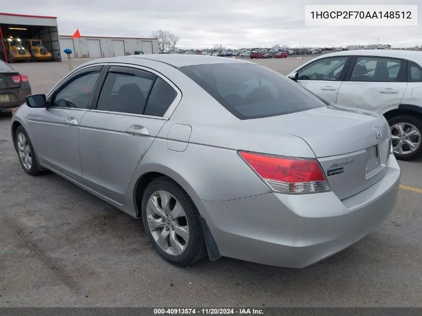 2010 Honda Accord 2.4 Ex VIN: 1HGCP2F70AA148512 Lot: 40913574