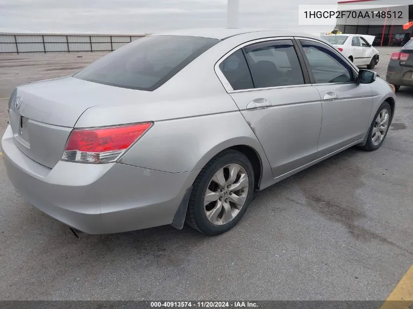 2010 Honda Accord 2.4 Ex VIN: 1HGCP2F70AA148512 Lot: 40913574