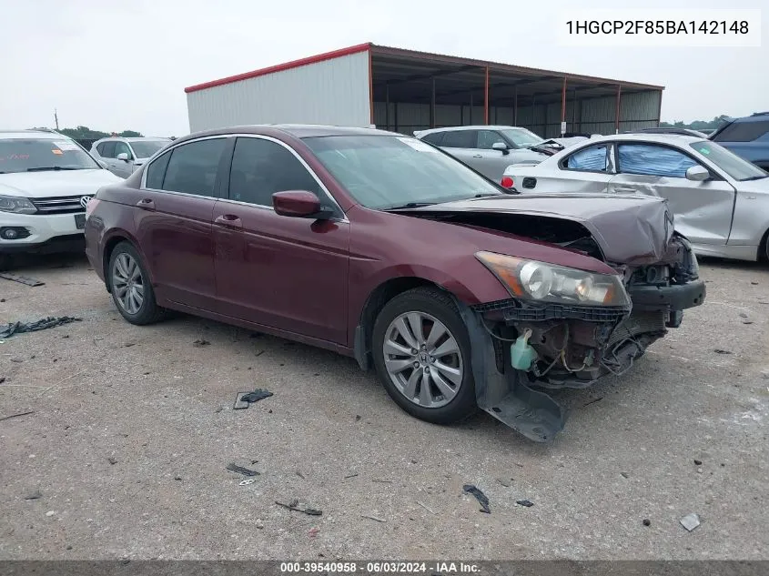 2011 Honda Accord 2.4 Ex-L VIN: 1HGCP2F85BA142148 Lot: 39540958