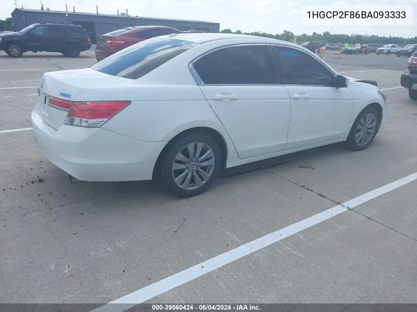 2011 Honda Accord 2.4 Ex-L VIN: 1HGCP2F86BA093333 Lot: 39560424