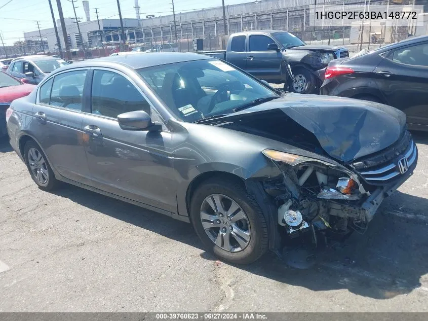 2011 Honda Accord 2.4 Se VIN: 1HGCP2F63BA148772 Lot: 39760623