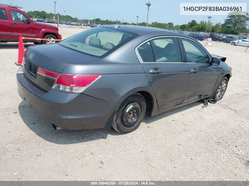 1HGCP2F83BA036961 2011 Honda Accord 2.4 Ex-L