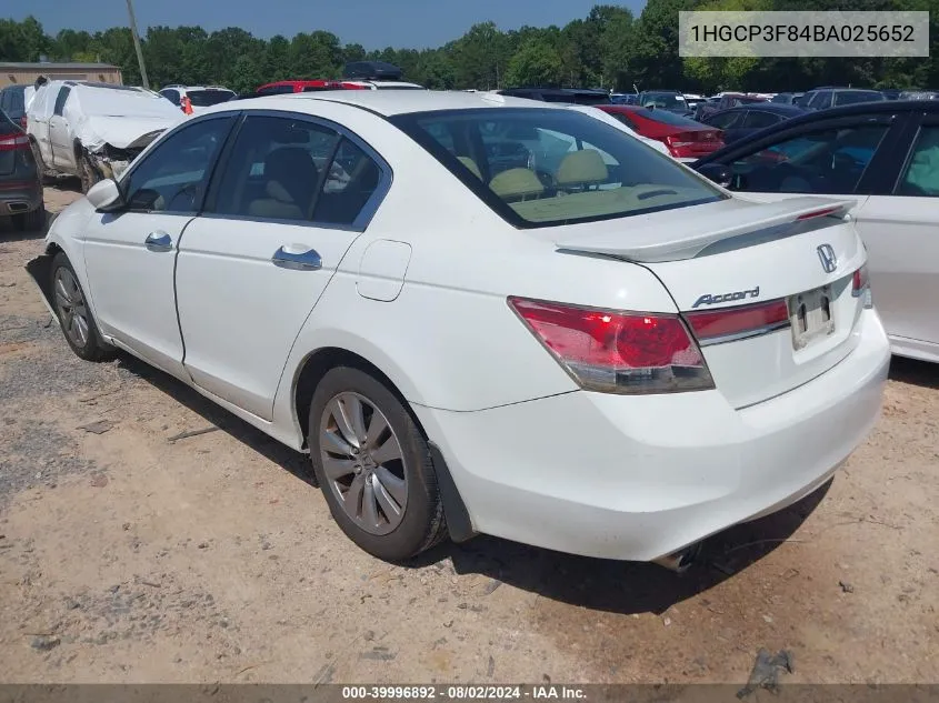 2011 Honda Accord 3.5 Ex-L VIN: 1HGCP3F84BA025652 Lot: 39996892