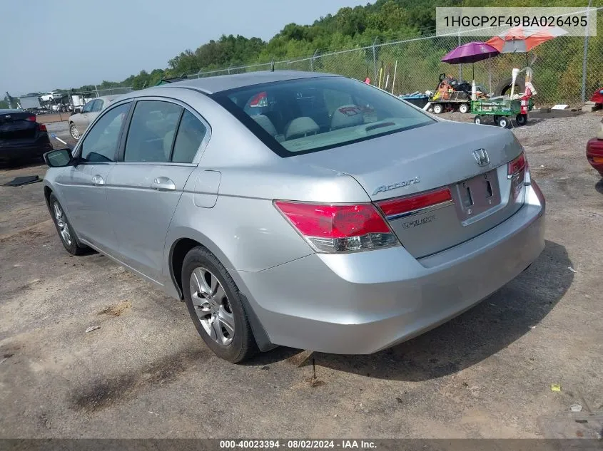 2011 Honda Accord 2.4 Lx-P VIN: 1HGCP2F49BA026495 Lot: 40023394