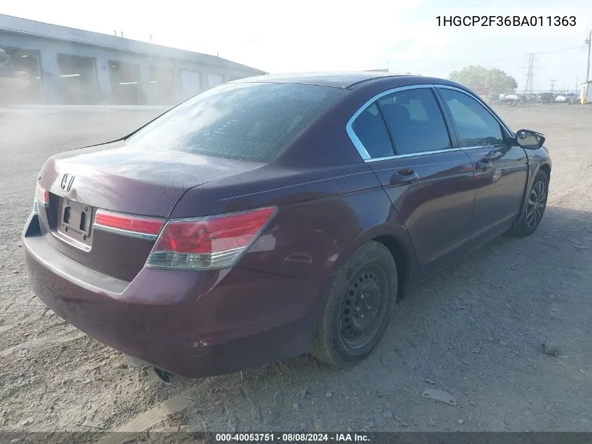 1HGCP2F36BA011363 2011 Honda Accord Lx