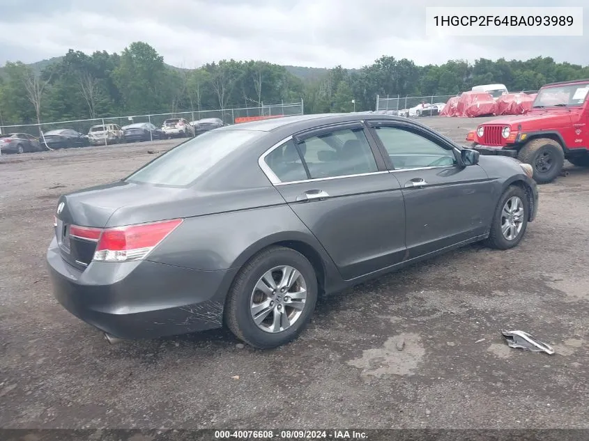 2011 Honda Accord 2.4 Se VIN: 1HGCP2F64BA093989 Lot: 40076608