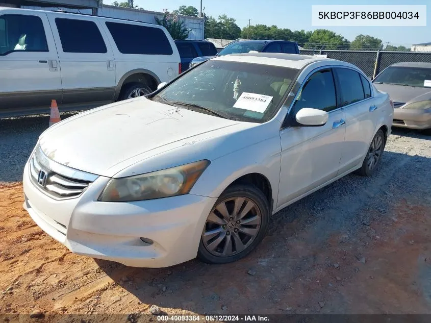 2011 Honda Accord 3.5 Ex-L VIN: 5KBCP3F86BB004034 Lot: 40093384