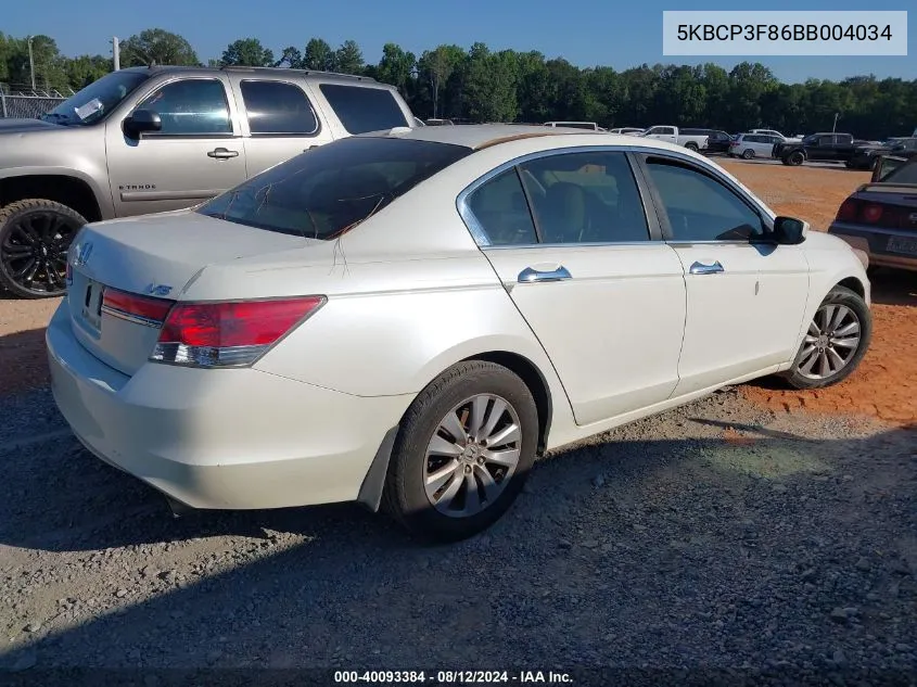 2011 Honda Accord 3.5 Ex-L VIN: 5KBCP3F86BB004034 Lot: 40093384