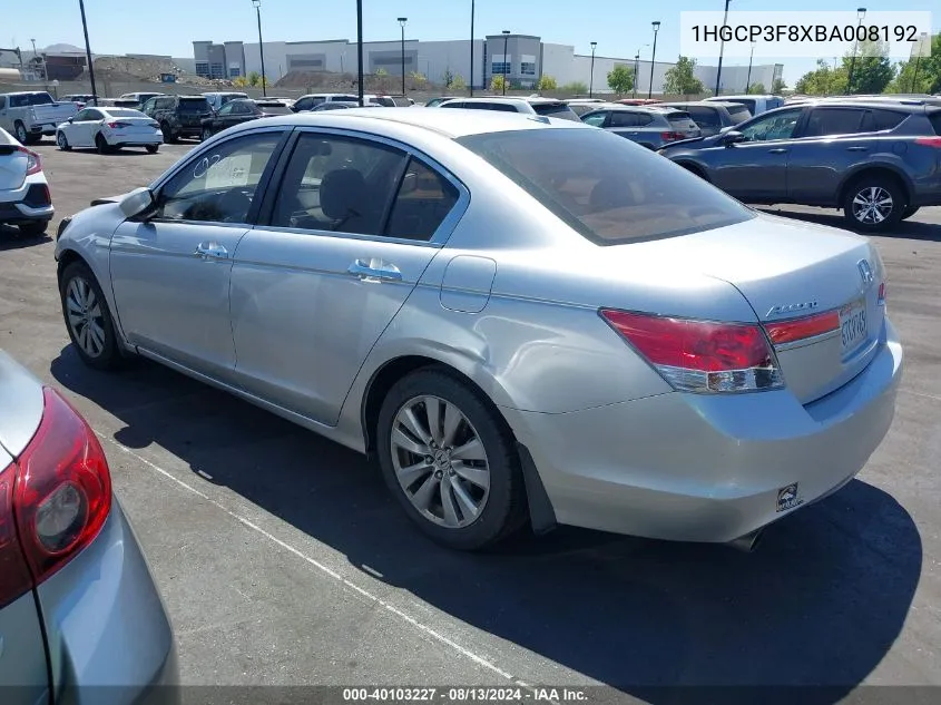 2011 Honda Accord 3.5 Ex-L VIN: 1HGCP3F8XBA008192 Lot: 40103227