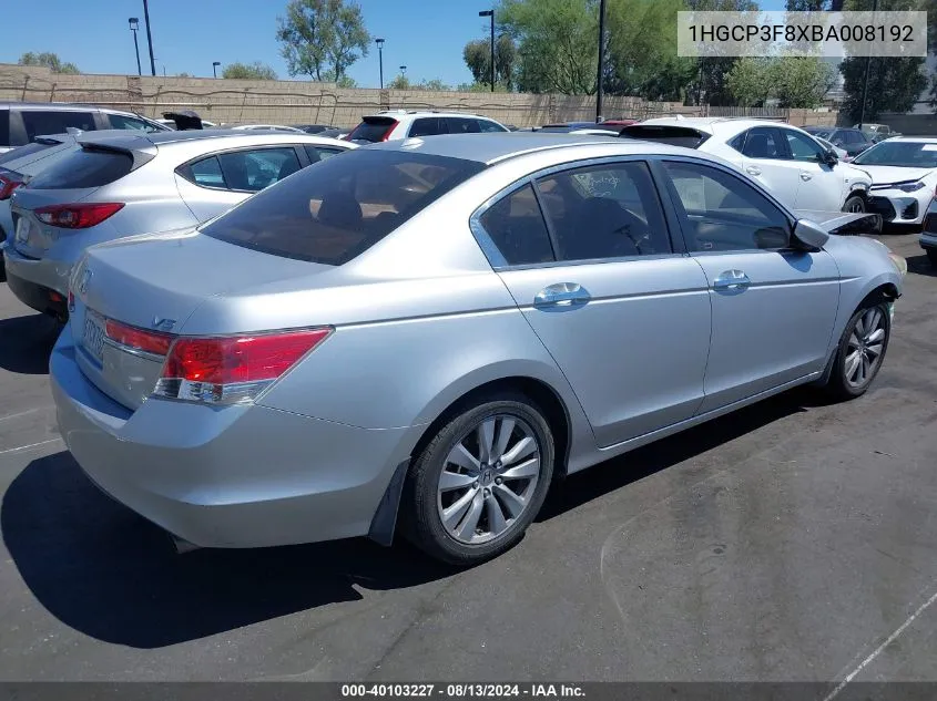 2011 Honda Accord 3.5 Ex-L VIN: 1HGCP3F8XBA008192 Lot: 40103227