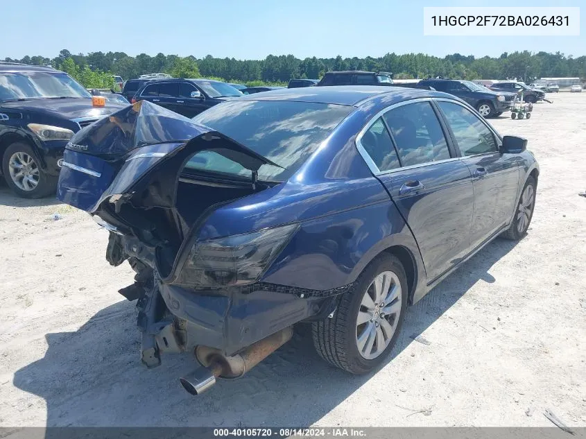 2011 Honda Accord 2.4 Ex VIN: 1HGCP2F72BA026431 Lot: 40105720