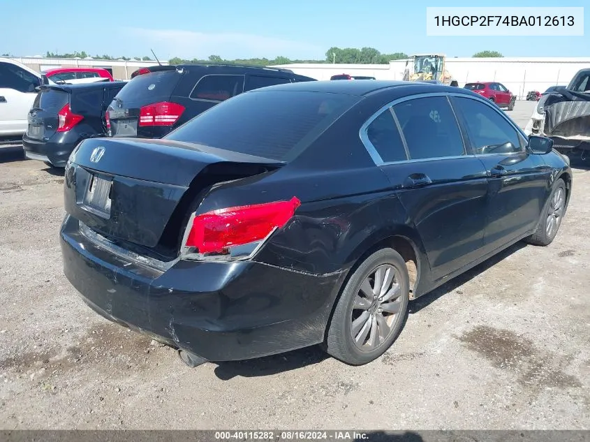 2011 Honda Accord 2.4 Ex VIN: 1HGCP2F74BA012613 Lot: 40115282