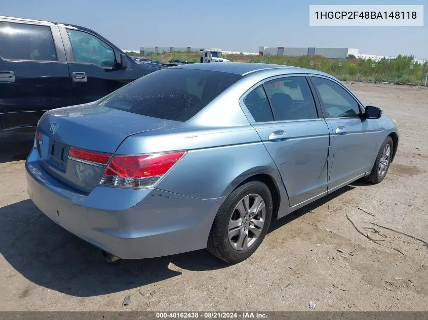 2011 Honda Accord Lxp VIN: 1HGCP2F48BA148118 Lot: 40162438