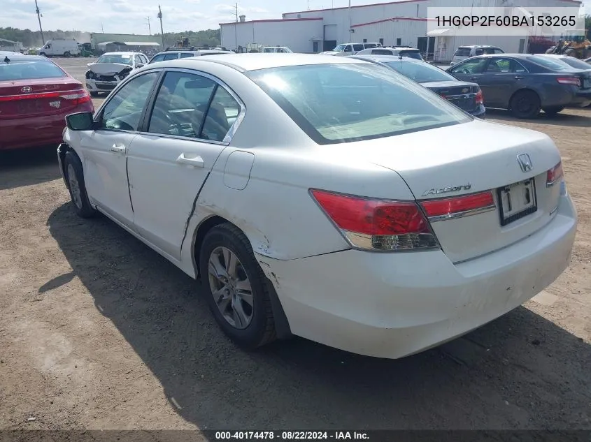 2011 Honda Accord 2.4 Se VIN: 1HGCP2F60BA153265 Lot: 40174478