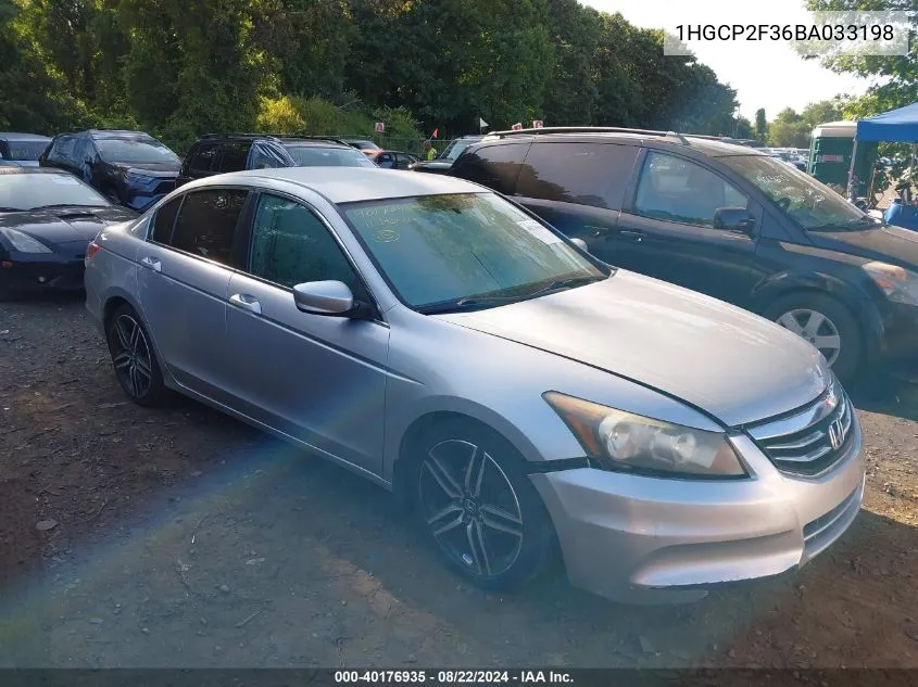 2011 Honda Accord 2.4 Lx VIN: 1HGCP2F36BA033198 Lot: 40176935