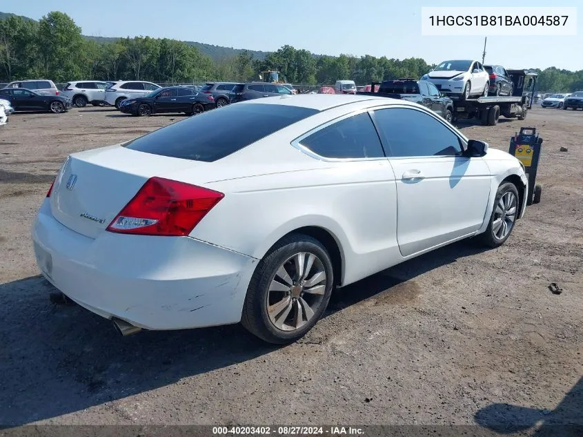 2011 Honda Accord 2.4 Ex-L VIN: 1HGCS1B81BA004587 Lot: 40203402