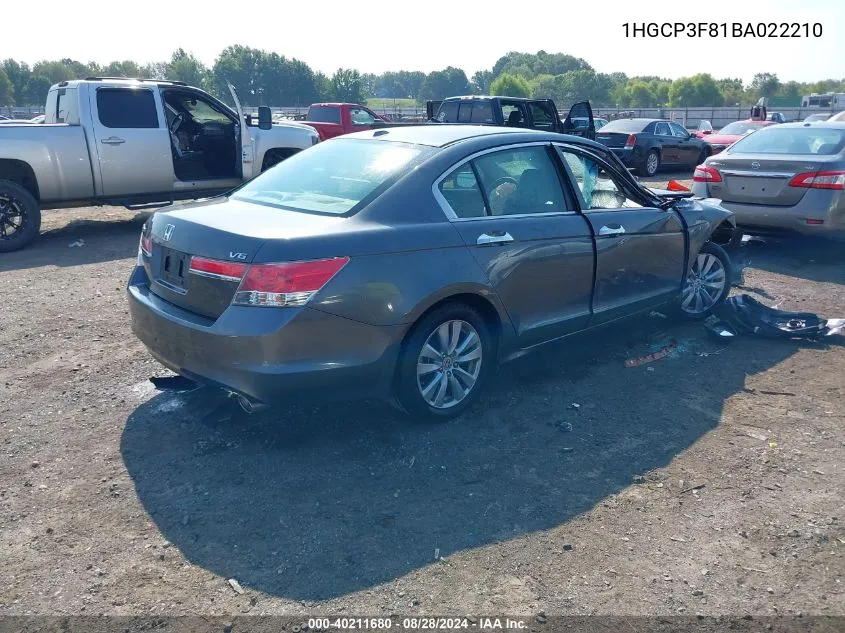 2011 Honda Accord 3.5 Ex-L VIN: 1HGCP3F81BA022210 Lot: 40211680