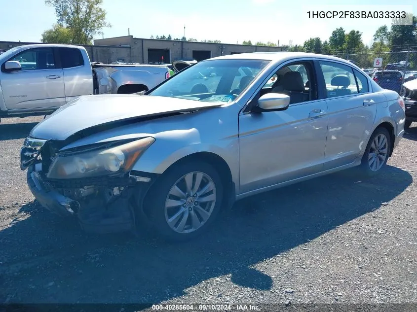 2011 Honda Accord 2.4 Ex-L VIN: 1HGCP2F83BA033333 Lot: 40285604