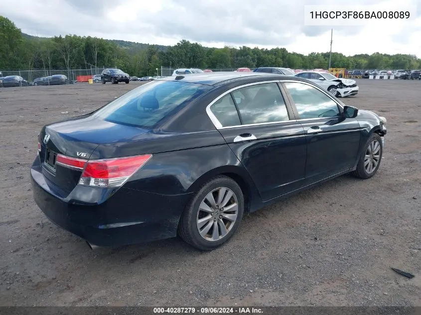 2011 Honda Accord 3.5 Ex-L VIN: 1HGCP3F86BA008089 Lot: 40287279