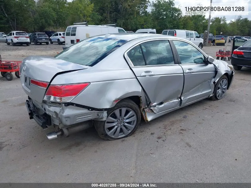 2011 Honda Accord 2.4 Ex-L VIN: 1HGCP2F80BA081288 Lot: 40287285