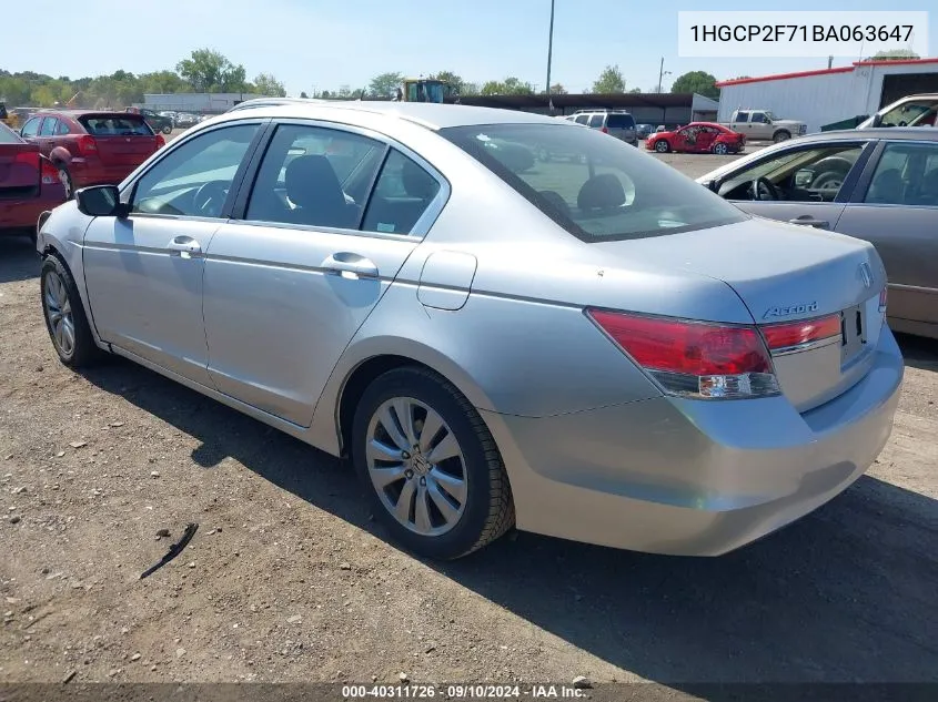 1HGCP2F71BA063647 2011 Honda Accord 2.4 Ex