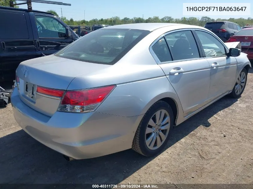 2011 Honda Accord 2.4 Ex VIN: 1HGCP2F71BA063647 Lot: 40311726