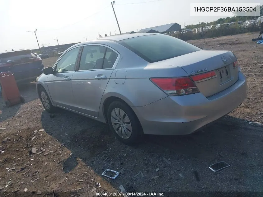 1HGCP2F36BA153504 2011 Honda Accord Lx